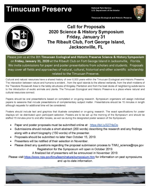 Flyer for Call for Proposals Timucuan Preserve 2020 Student Research